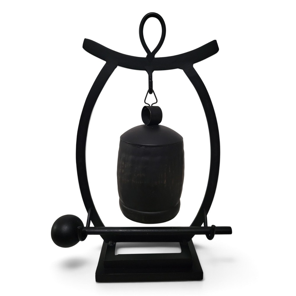 Cast Iron Zen Gong Bell w/ Metal Gong Wood Striker Meditation Table Decor 12.5"
